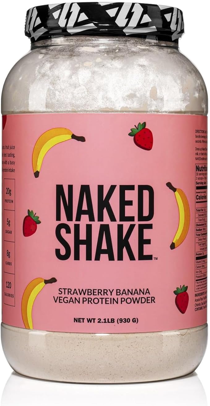 NAKED Shake - Vegan Protein Powder Strawberry Banana - Flavored Plant Based Protein with Mct Oil NSF Certified Gluten-Free Soy-Free No Gmos Or Artificial Sweeteners - 30 Servings