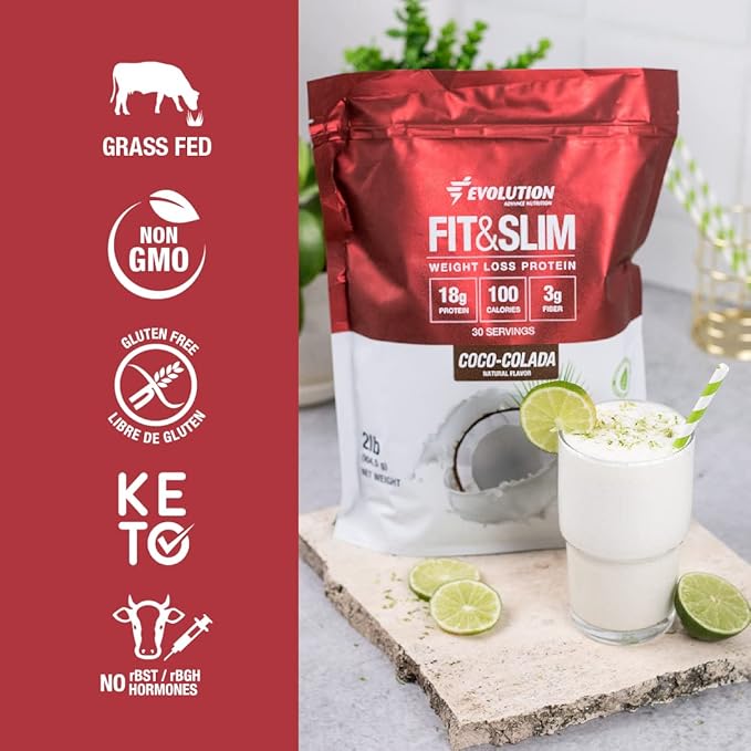 Evolution Advance Nutrition Fit &amp Slim Blend – Grass-Fed Whey Protein Powder for Easy Digestion Keto-Approved Non-GMO Stevia Sweetened Natural Flavor – 2 Pounds (Coco-Colada)