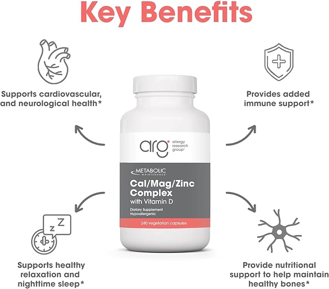 Metabolic Maintenance Cal Mag Zinc Complex with Vitamin D-3 - Calcium Supplement with Magnesium Boron Zinc - Vitamins + Minerals for Bone + Heart Support No Fillers (240 Capsules)