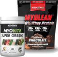 Myogenix Myovite Supergreens Powder &amp Myolean Chocolate Whey Protein Bundle – Digestion Immunity &amp 40g High-Protein Whey – Support Gut Health Muscle Growth &amp Recovery