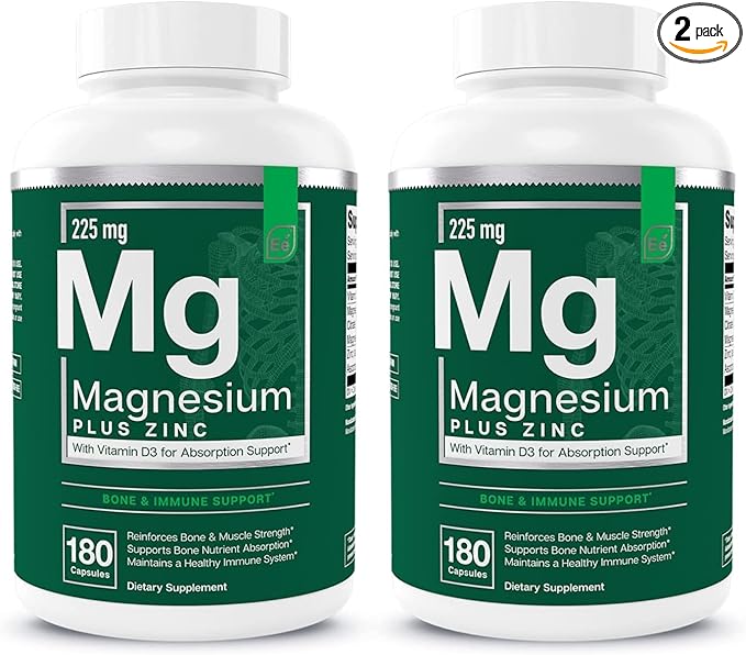 Essential Elements Magnesium Plus Zinc with Vitamin D3 - Scientifically Formulated Heart Bone &amp Muscle Support - 225mg Triple-Strength Magnesium Complex with Glycinate Malate Citrate - 360 Cou