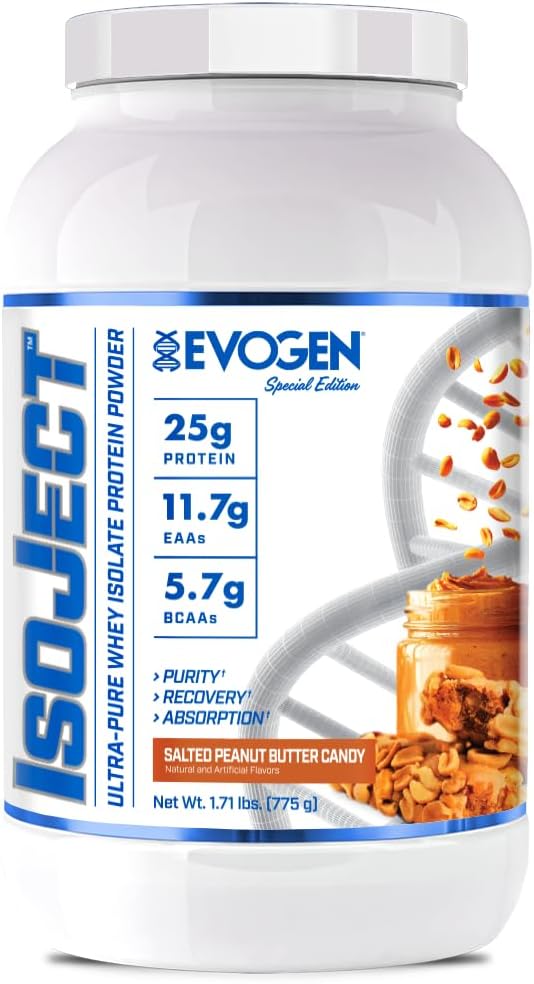 Evogen Isoject - Whey Protein Isolate | Ultra-Pure Whey Protein Powder with Ignitor Enzymes BCAAs and EAAs | Enhanced Absorption &amp Recovery | Salted Peanut Butter Candy | 25 Servings