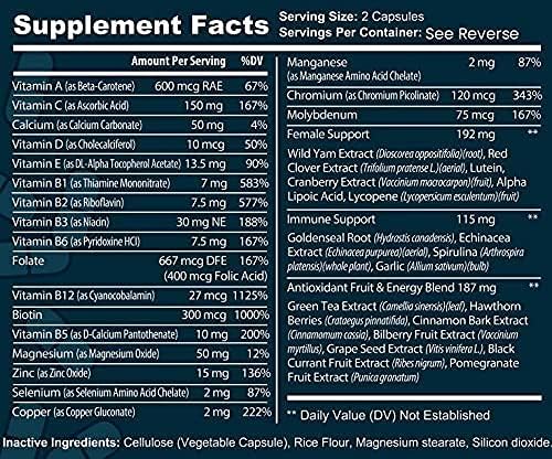 Multivitamin &amp Women's Health Blend - 1000CT Tub - Providing Daily Serving of Vitamins Minerals Womens Health Antioxidants &amp Energy in a Clear Square Grip Jar