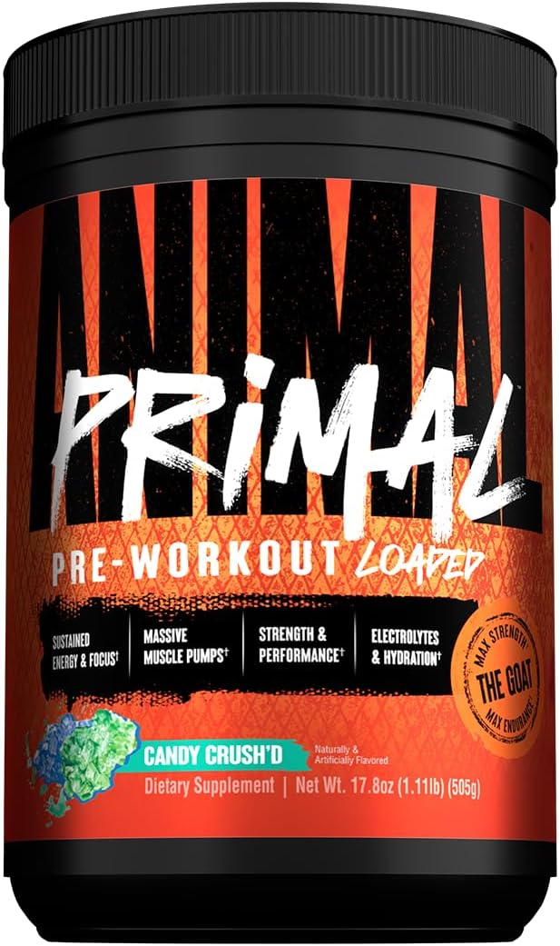 Animal Primal Muscle Hydration + Preworkout Powder – Contains Beta Alanine 3DPump Caffeine &amp Electrolytes – Improves Energy Focus Endurance &amp Absorption – New Candy Crush’d Flavor 17.8 oz