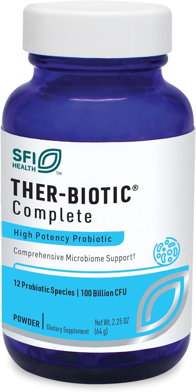 Klaire Labs SFI Health Ther-Biotic Complete Probiotic Powder - 100 Billion CFU - Men's and Women's Probiotics for Digestive Health &amp Immune Support - Dairy-Free Hypoallergenic (60 Servings 64g)