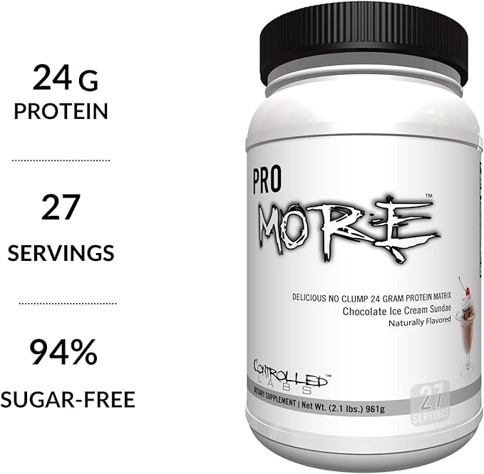 CONTROLLED LABS PROmore Protein Powder (27 Servings) - 24g Protein Per Scoop - 94% Sugar-Free Premium Smooth-Drink Formula (Chocolate Ice Cream Sundae) (27 Servings Chocolate Ice Cream Sundae)