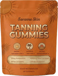 Savanna Skin Tanning Gummies– Premium Astaxanthin &amp Lycopene Formula – Hydration for Natural Looking Glow Bronzing– Watermelon Flavored Vegan Sugar Free – 60 Count
