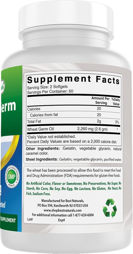 Best Naturals Wheat Germ Oil 1130 mg 120 Softgels (Pack of 3)