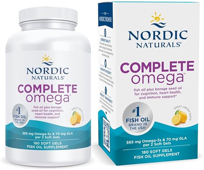 Nordic Naturals Complete Omega Lemon Flavor - 180 Soft Gels - 565 mg Omega-3 - EPA &amp DHA with Added GLA - Healthy Skin Cognition &amp Positive Mood - Non-GMO - 90 Servings