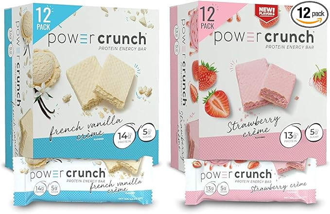 Power Crunch Protein Wafer Bars French Vanilla &amp Strawberry Crème 1.4 Ounce (12 Count) Bundles