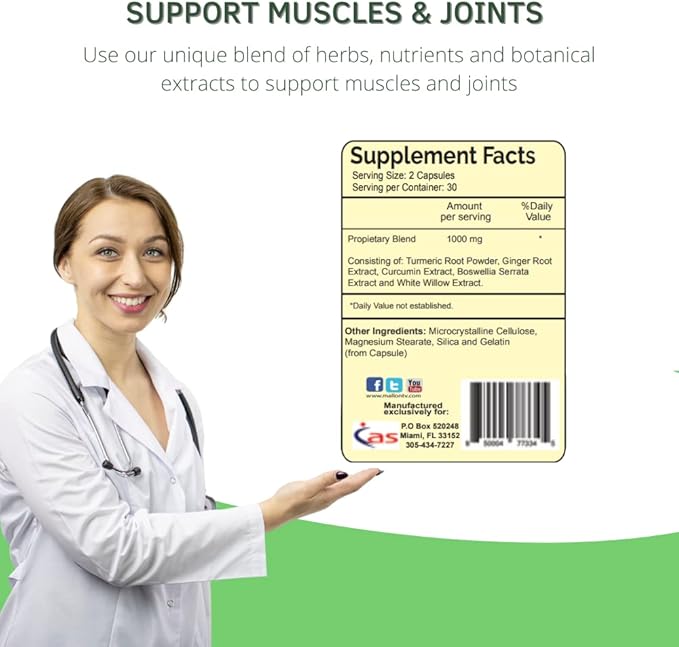 Turmeric Curcumin Supplement Capsules - Extra Strength Turmeric with Ginger Root &amp Boswellia Serrata Extract - Herbal Formula Joint &amp Muscle Relief Support for Men &amp Women - 60 Capsules