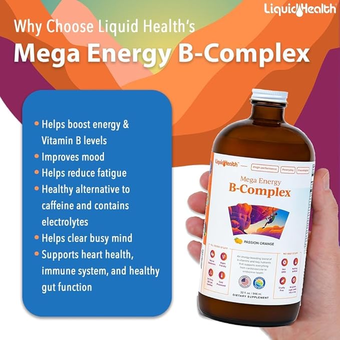 LIQUIDHEALTH Complete Multiple &amp Mega Energy B-Complex Daily Liquid Vitamins Bundle for Adults - Immune System Support Increase Energy Gut &amp Heart Health - Whole Foods Vegan Non-GMO Made
