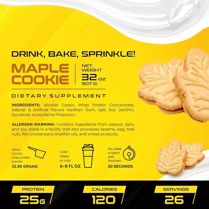 Casein + Whey Protein by HTLT | Whey &amp Casein Protein Shake Powder | Slow-Release Whey &amp Casein Protein for Sustained Energy | Casein Protein Powder for Baked Treats Maple Cookie