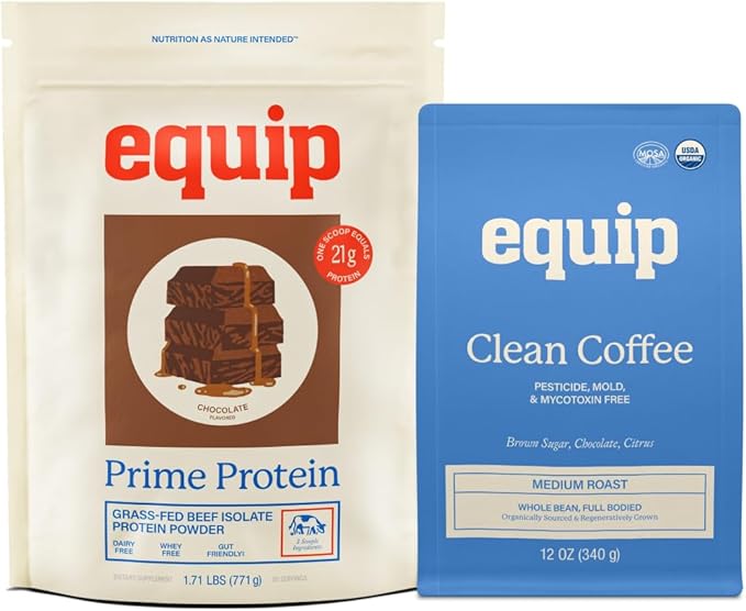 Equip Foods Prime Protein Powder Chocolate &amp Gold Standard Clean Coffee