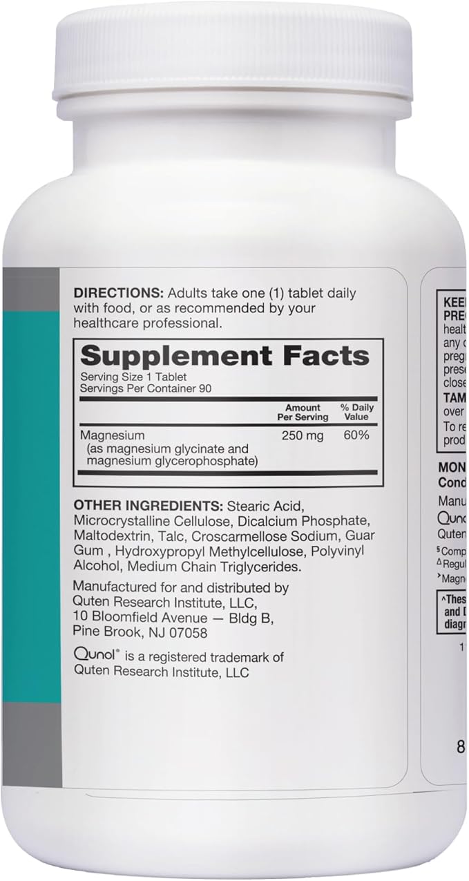 Qunol Magnesium Glycinate Complex Gentle on Stomach 250mg One Pill Dose Superior-Absorption Magnesium Nerve Bone and Muscle Health Supplement 90 Count (Pack of 1)