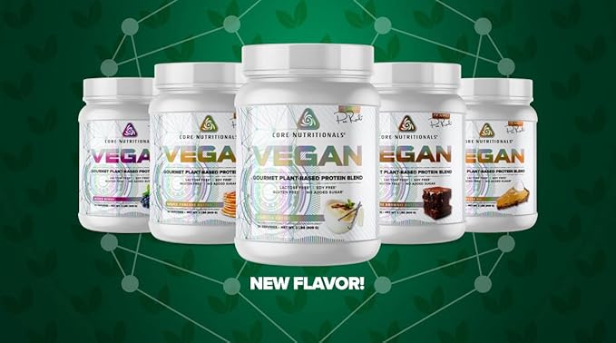 Core Nutritionals Vegan Gourmet Plant Based Protein Blend | with Vegan BCAAs | Lactose Soy Sugar &amp Gluten Free | 21g Pea Protein | 2 Pound (Peanut Butter Pie)