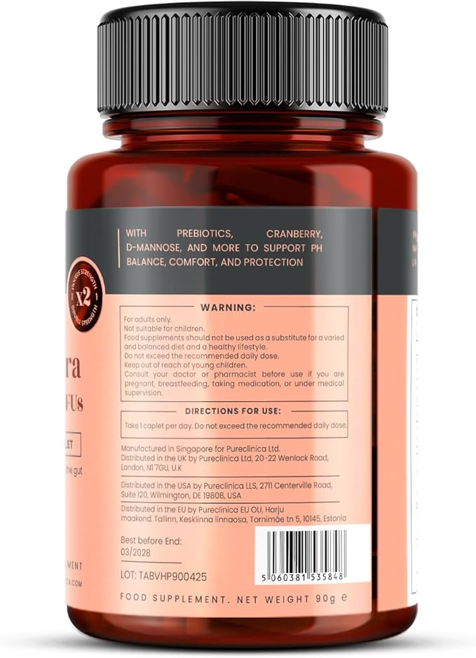 Veev Intimate Flora - Vaginal &amp Gut Microbiome Support – 50 Billion CFU – Probiotics Prebiotics Cranberry D-Mannose Hyaluronic Acid – 90 Caplets – 3 Month Supply