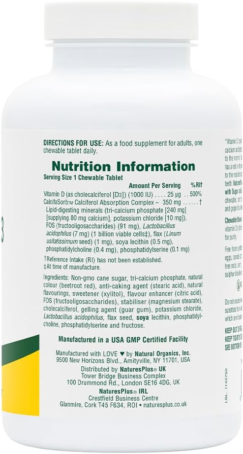 NATURES PLUS Vitamin D3 1000Iu Chew 90 CT