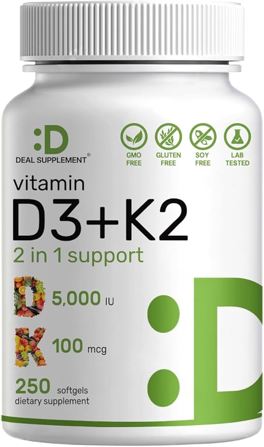 Magnesium Glycinate 500mg Veggie Capsules &amp Vitamin D3 5000iu + K2 100mcg Softgels Bundle – Easily Absorbed Chelated Mineral – D &amp K Essential Sunshine Vitamins