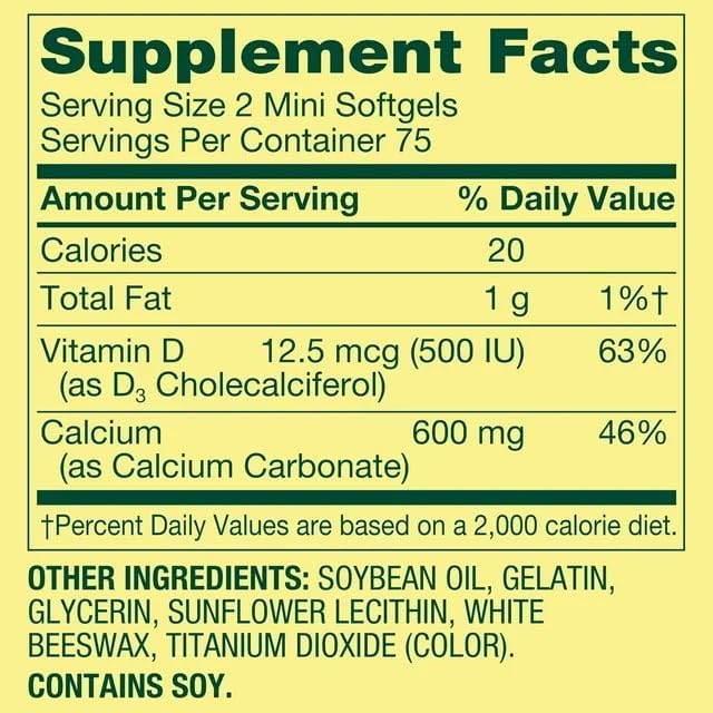 Spring Valley Calcium Plus Vitamin D3 Dietary Supplement 150 Mini Softgels + ViT4 Pill Box.