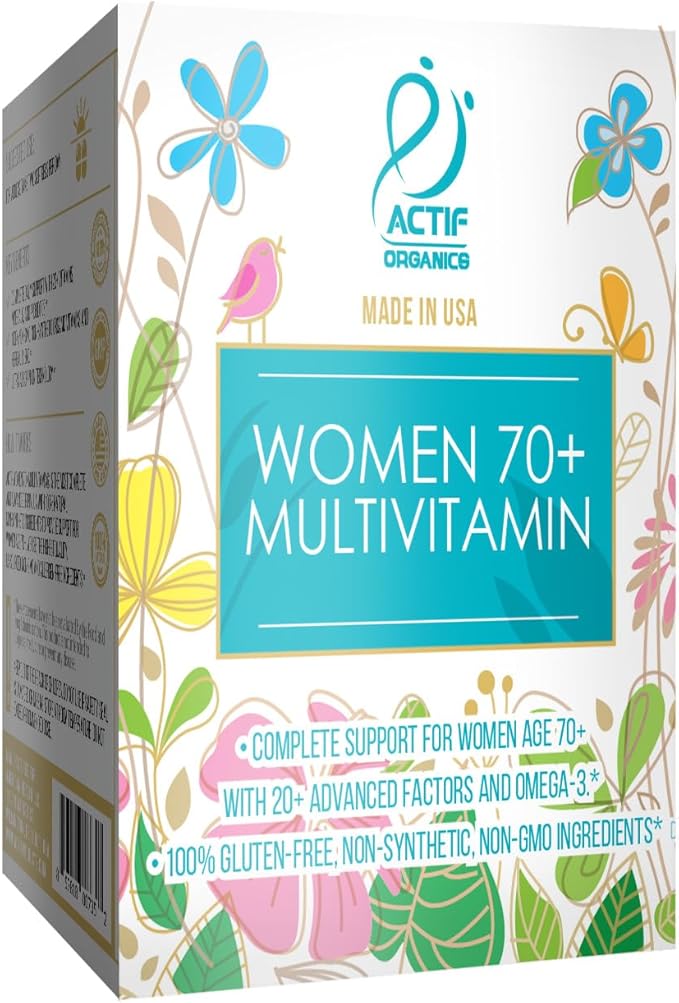 ACTIF Organic Multivitamin for Women Age 70+ with 20+ Advanced Factors and Omega-3 Oil Non-GMO Made in USA 90 Count RealCaps