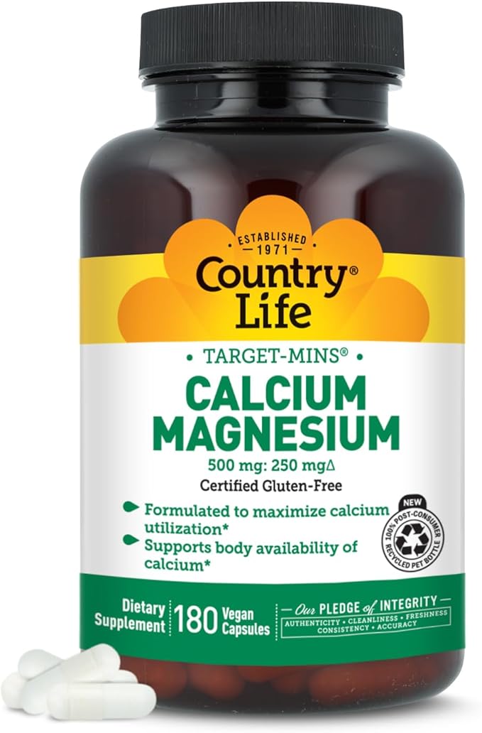 Country Life Target-Mins Calcium Magnesium Complex - 500mg Calcium 250mg Magnesium Gluten-Free Supplement for Bone Health