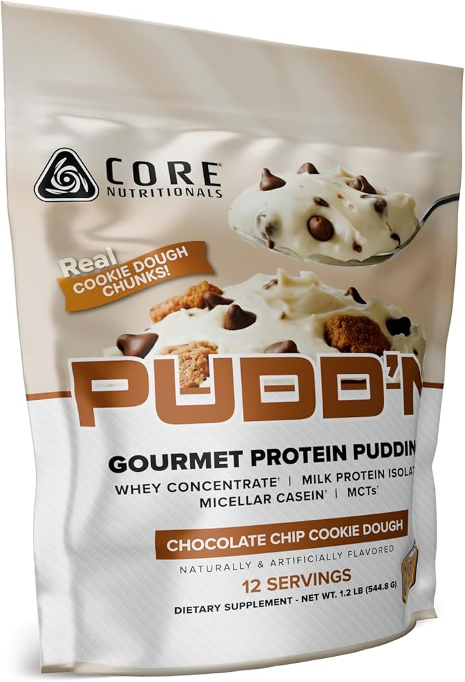 Core Nutritionals Pudd'n Gourmet Protein Pudding Mix | Whey &amp Casein Blend | MCTs &amp Digestive Enzymes | 20g Protein |Thick &amp Creamy Dessert | Real Food Inclusions |12 Servings (Cookie Doug