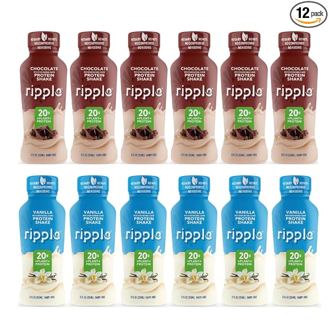 Ripple 12 oz Protein Shakes (12 Fl Oz (Pack of 12) Variety Pack (Chocolate and Vanilla))