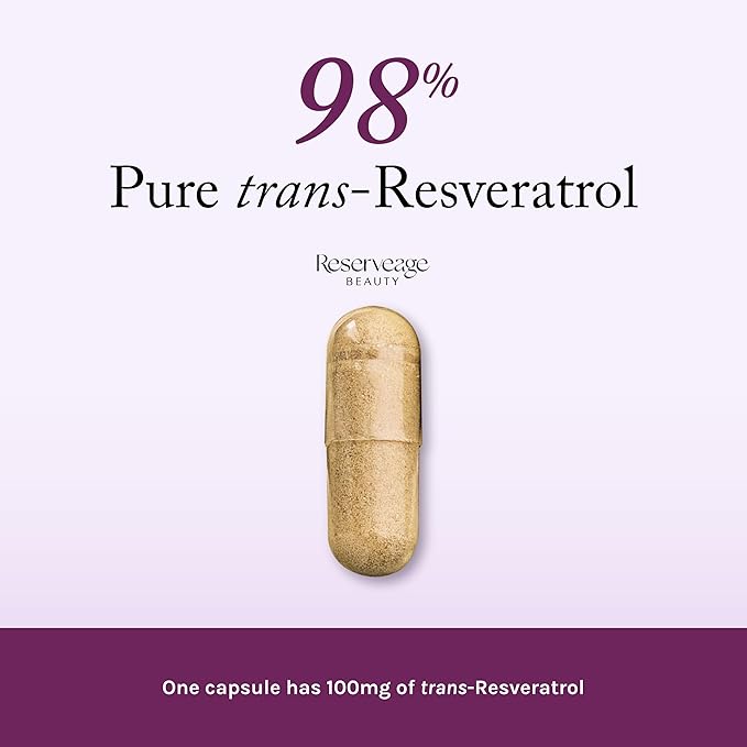 Reserveage Beauty Resveratrol 100 mg Antioxidant Supplement for Heart and Cellular Health Supports Healthy Aging and Immune System Paleo Keto 60 Capsules (60 Servings)