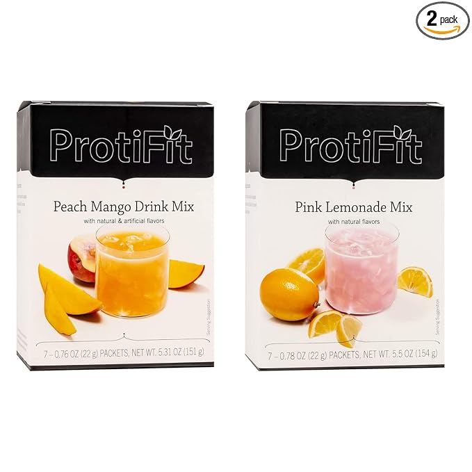 PROTIFIT - High Protein Peach Mango &amp Pink Lemonade Fruit Drink 2 Pack 15g Protein Low Calorie Sugar Free Ideal Protein Compatible 7 Servings Per Box (2 Pack)
