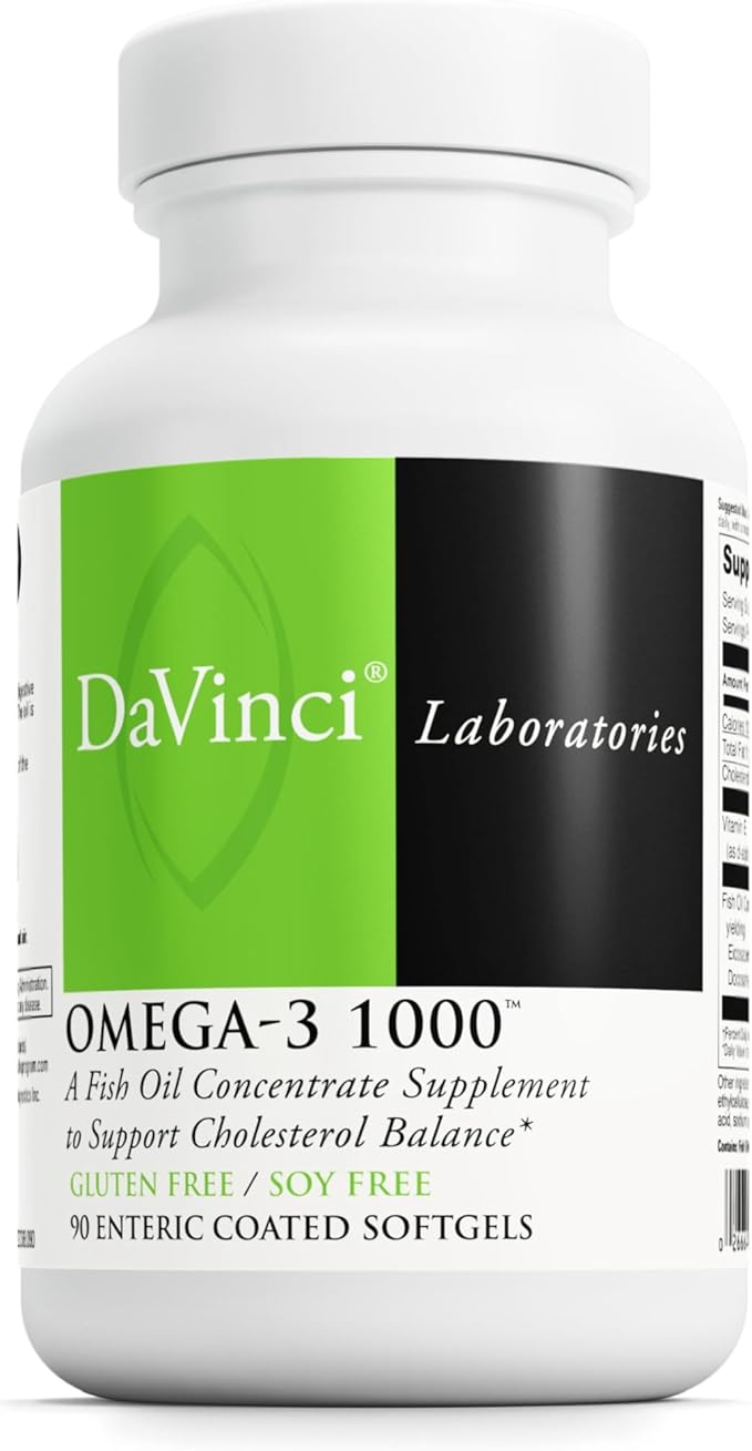 DAVINCI Labs Omega-3 1000 - Dietary Supplement to Maintain Already Normal Cholesterol Levels and Support Immune System Healthy Hair and Skin* - Gluten-Free - 90 Enteric Coated Softgels