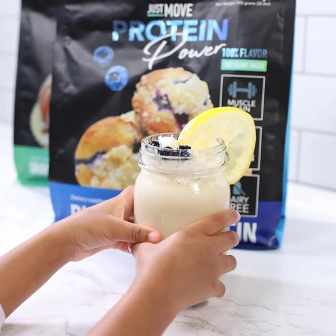 Just Move Protein - Blueberry Muffin - Vegan (Plant Based) Organic Dairy Free Soy Free Gluten Free Keto Peanut Free 20g Protein Low Carb Non GMO (16.5 Oz)