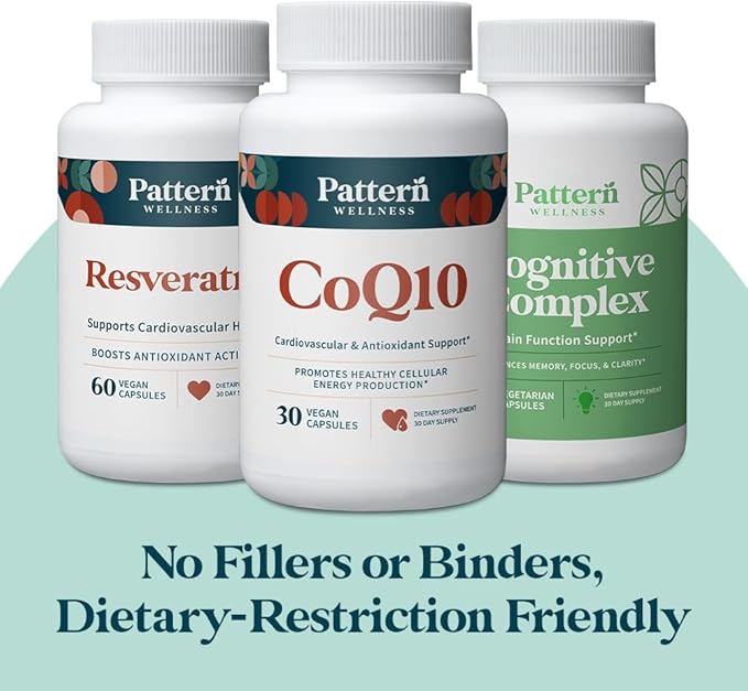 Pattern Wellness Healthy Aging Bundle - CoQ10 Resveratrol Cognitive Complex - Promotes Timeless Health &amp Wellness - 3 Pack All-Natural Vegan-Friendly Formulas