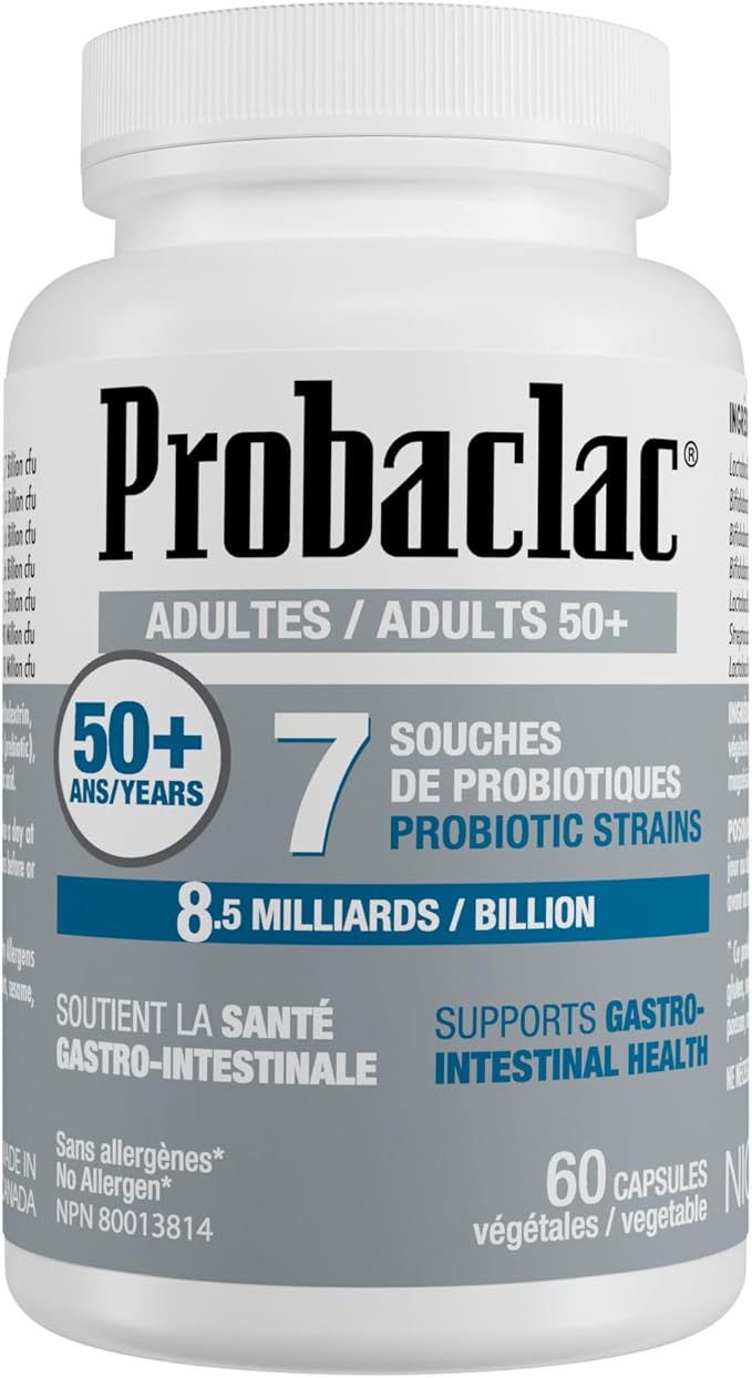 Probiotics for 50+. It Help Support gastrointestinal Health and Bloating Relief and Contribute to a Natural Healthy Intestinal Flora.7strains of probiotic and lactic Ferment Complex. (60)