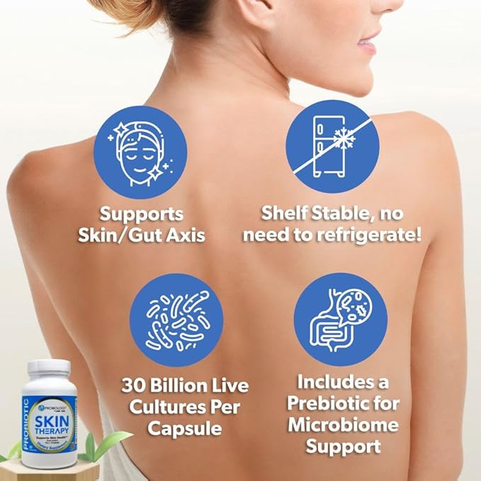 belle+bella Probiotic Skin Therapy - Dual Action Probiotic &amp Prebiotic Supplement for Healthy Glowing Skin from Within - Non-GMO Vegan &amp Gluten Free - 30 Caps