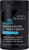 Sports Research® Magnesium L-Threonate Capsules 2000mg - High-Absorption Magtein® for Enhanced Brain Health Memory Focus &amp Restful Sleep Support - Vegan · Non-GMO · Gluten Free - 90 Count