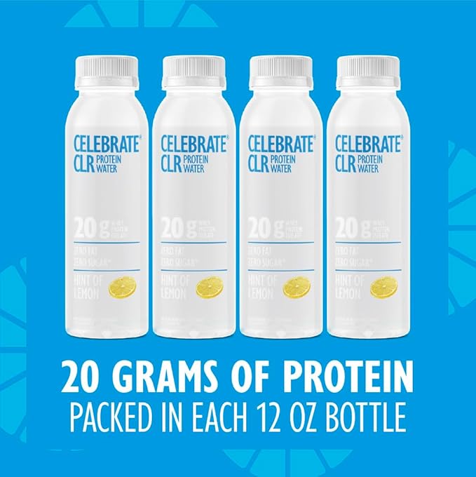 Celebrate Vitamins Celebrate CLR Whey Isolate Protein Water Hint of Lemon - 20 g Protein - Ready to Drink - Gluten Free and Sugar Free - For Post Bariatric Surgery Patients 12 pack
