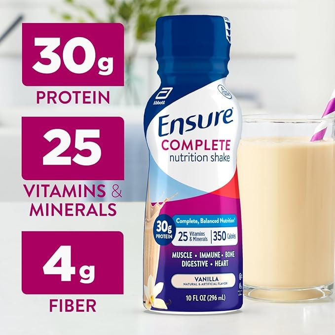 Ensure COMPLETE Vanilla Nutrition Shake Complete Balanced Meal Replacement Ready To Drink 30g Protein 25 Vitamins &amp Minerals 10 fl oz—24 Pack