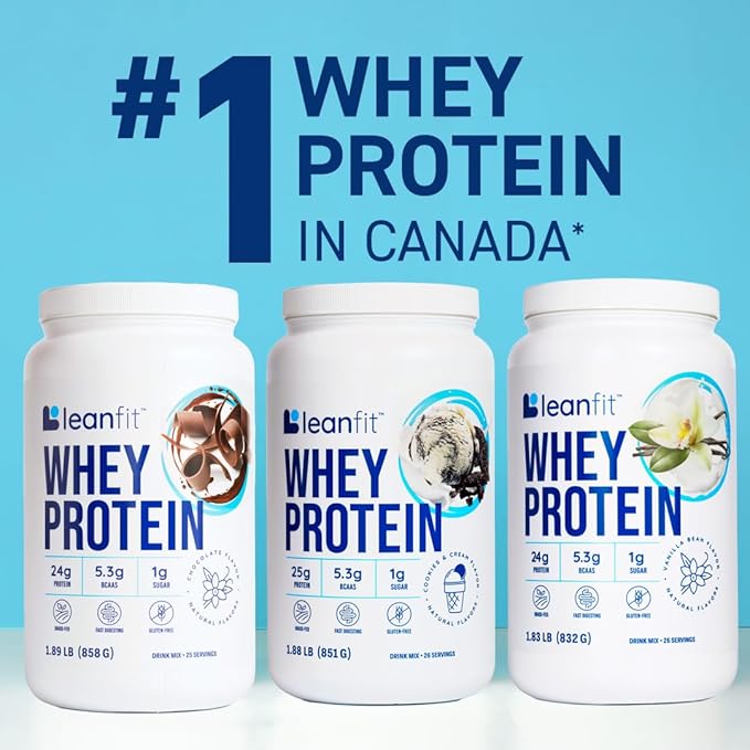 LeanFit WHEY Protein Cookies &amp Cream - 100% Whey Protein Powder 25g Protein Per Serving - Grass-Fed Gluten-Free BCAAs Amino Acid - 26 Servings 1.88 lb Tub