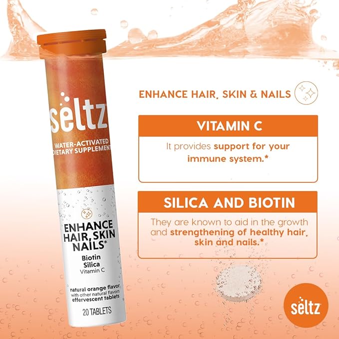 Seltz® Balance &amp Bloom Pack – Beauty + Digestive Support Effervescent Vitamins (Enhance Hair Skin &amp Nails + Balance Your Belly) with Biotin Vitamin C Silica Apple Cider Vinegar &amp B6