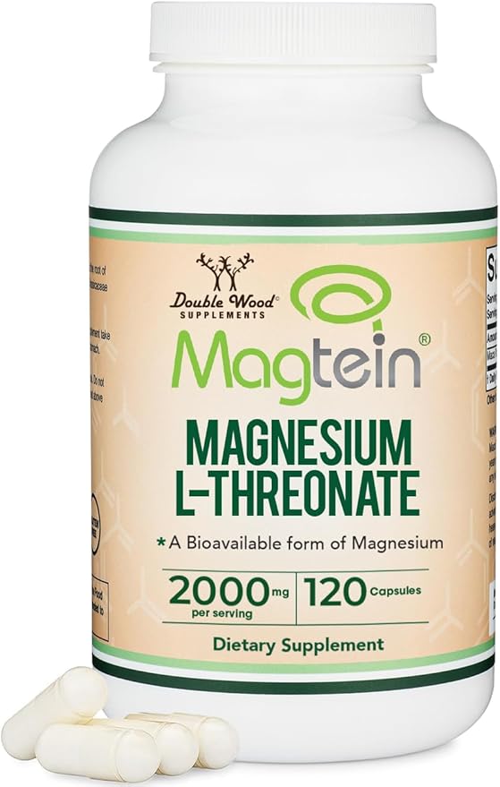 Magnesium L Threonate Magtein Sleep and Cognitive Support – High Absorption – Most Bioavailable Form of Magnesium – 2000 mg – 120 Capsules