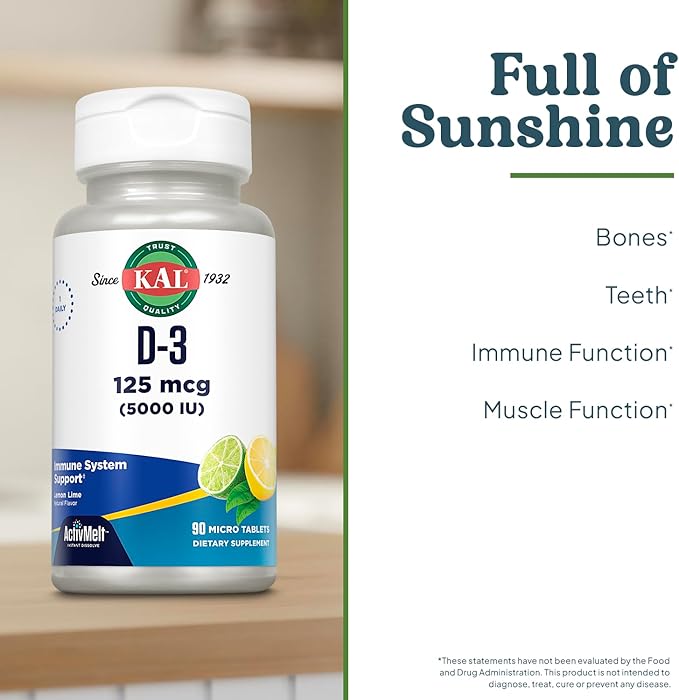 KAL Vitamin D-3 5000 IU ActivMelt and GABA L-Theanine Stress B Lozenge Bundle - 90 Instant Dissolve Natural Lemon Lime Flavor Micro Tablets and 100 Natural Mango Tangerine Flavor Lozenges