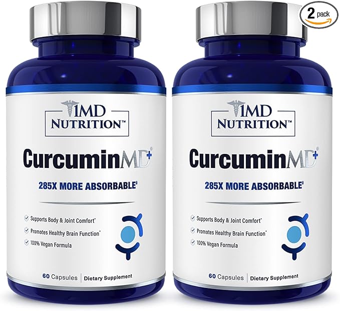 1MD Nutrition CurcuminMD Plus - Turmeric Curcumin with Boswellia Serrata - 285x More Absorbable | Joint Stiffness Muscle Recovery and Mood Support | 120 Capsules (2-Pack)