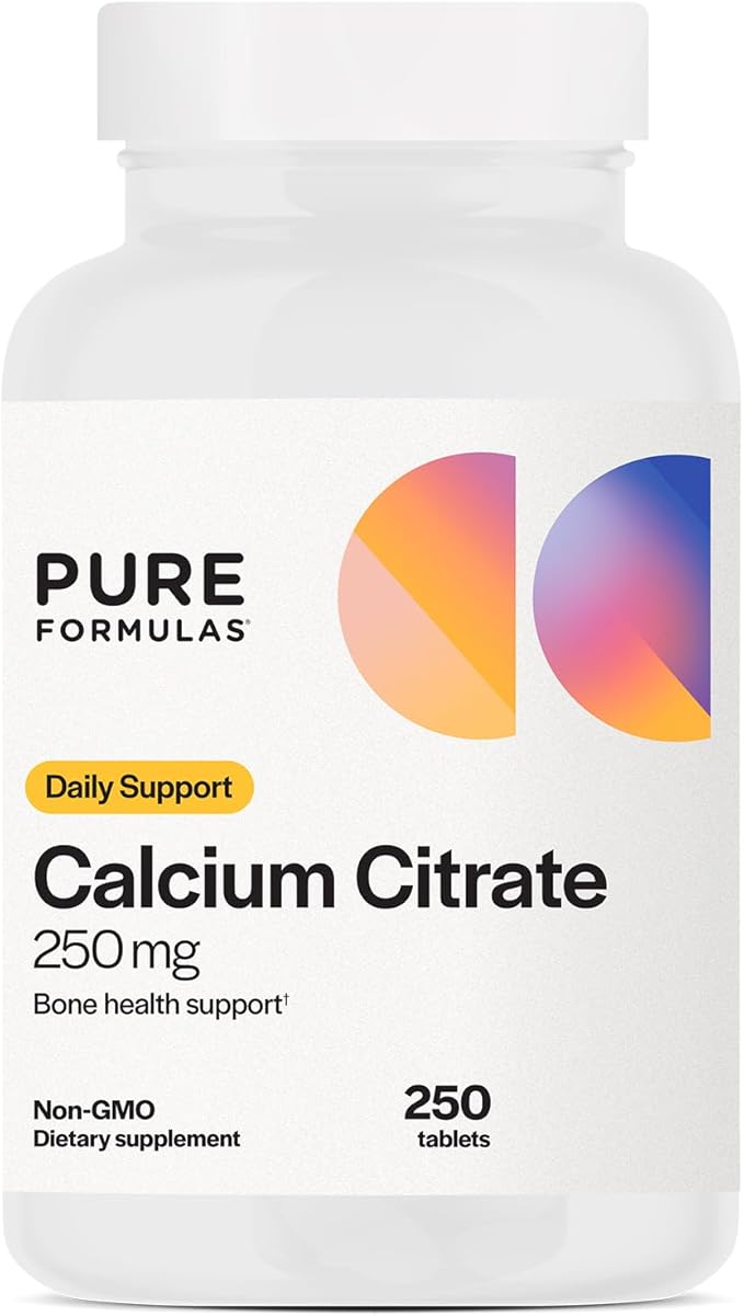 PureFormulas Calcium Citrate 250 mg | Boosts Bone &amp Dental Health | Non-GMO | Calcium Supplement for Women &amp Men | Without Vitamin D - 250 Tablets