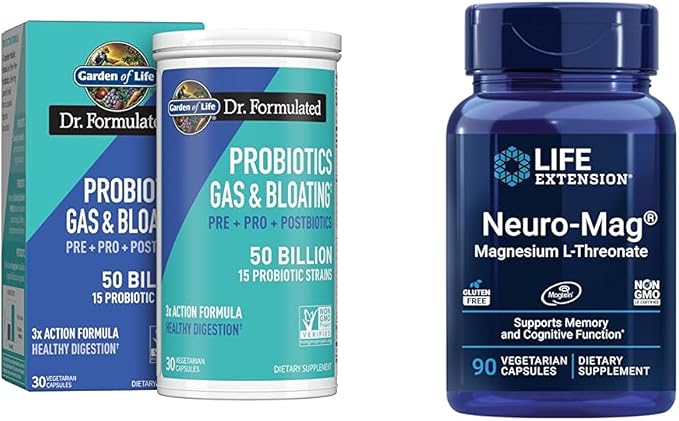Garden of Life Dr Formulated Once Daily 3-in-1 Complete Prebiotics Postbiotics &amp Probiotics &amp Life Extension Neuro-mag Magnesium L-threonate Magnesium L-threonate Brain Health