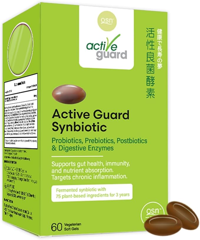 OSN Probiotics for Women Men ActiveGuard 3 Year Japanese Fermented Synbiotic - 17 Strains Prebiotics Postbiotics - Gut Health Digestive Enzymes - 60 Shelf Stable Softgels