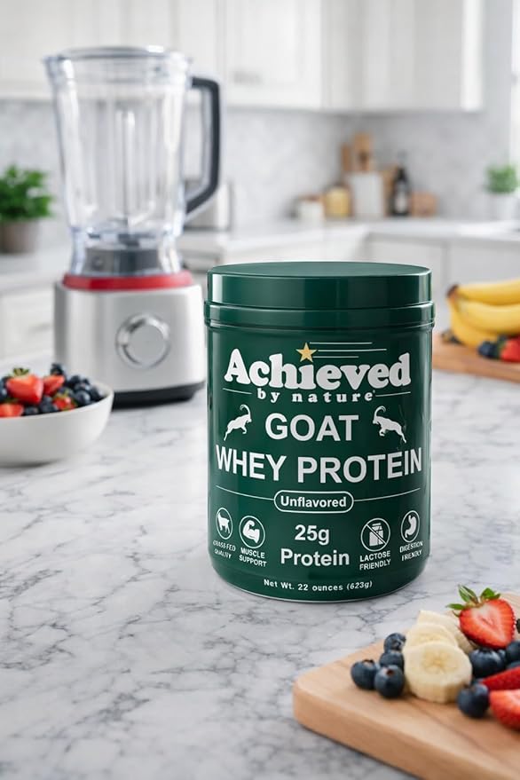 Nature's Diet Achieved Unflavored Instantized Goat Whey Protein Powder from Grass Fed Pasture Raised Goats On Wisconsin Family Farms - 25g Protein per Serving | 20 Servings