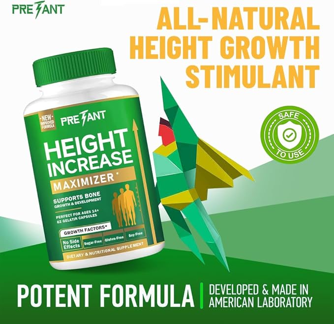 PRETANT- Growth Capsules to Grow Taller - Height Increase Maximizer with Calcium for Bone Strength -Natural Get Taller Supplement for Adults Teens &amp Kids - Dietary Edible Healthcare Fitness