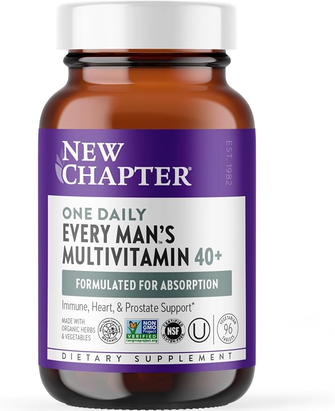 New Chapter Men’s Multivitamin 40+ Extra B6 &amp B12 D3 Vitamin C &amp Zinc Immune Heart Cellular Energy and Brain Health Gentle on The Stomach One Daily Non-GMO Gluten-Free 96 Tablets