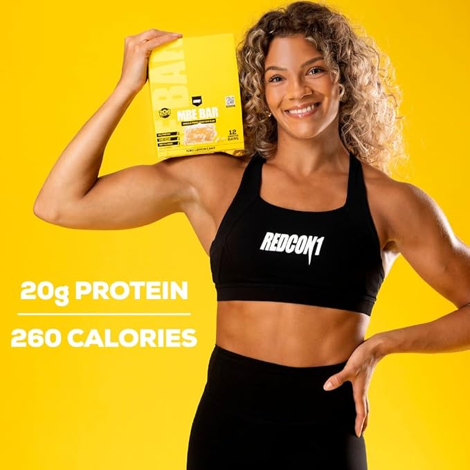 REDCON1 MRE Protein Bar Iced Lemon Cake - 20g of Whole Food Protein + MCT Oil - Easily Digestible Macro Balanced Low Sugar Meal Replacement Bar (12 Bars)